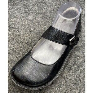 Alegria Mary Jane Shoes EU 37 US 7 Black Leather Comfort Faux Button Strap